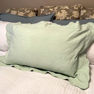 Lilly Pulitzer King size, Elegant Mint Green Pillow Sham with scalloped edges